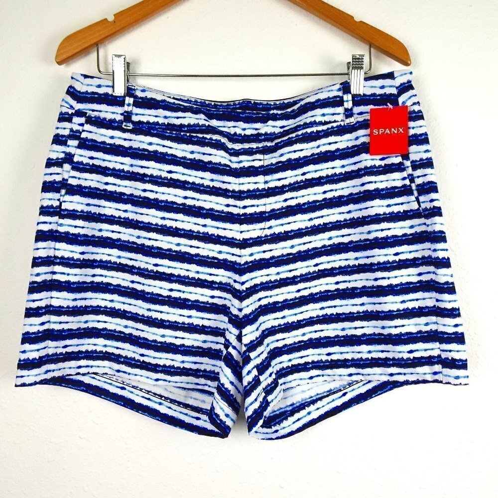 Spanx Shorts Women's Size XL Blue White Stripe Pull On Slimming Stretch